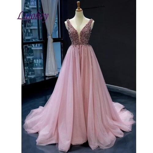 Luxury Long Evening Dresses Party Plus Size Crystal Sequin Women Ladies Sexy Prom Formal Evening Gowns Dresses