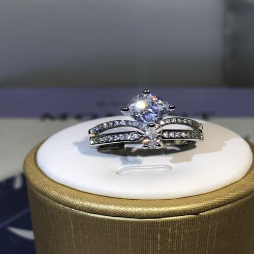 Classic 925 Silver Womens Ring AAA Zircon Engagement Ring Fashion Double Ring Jewelry Womens Engagement Ring