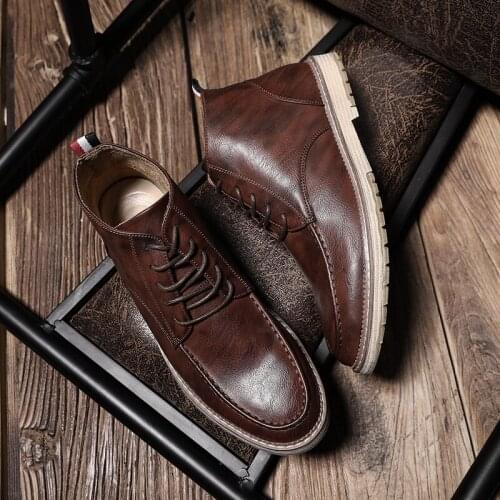 2020 winter mens boots casual leather shoes mens business plus velvet warm mens ankle boots lace-up comfortable shoes