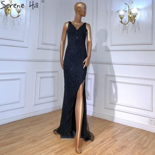 Gold V-Neck Mermaid Luxury Evening Dresses 2020 Dubai Sparkl Sequins Beading Sexy Formal Dress Serene Hill BLA70396