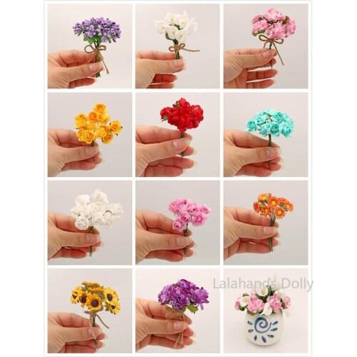 1:12 Dollhouse Mini Flowers,Ceramic Vase Miniature Model Toy Shooting Props Dollhouse Accessories
