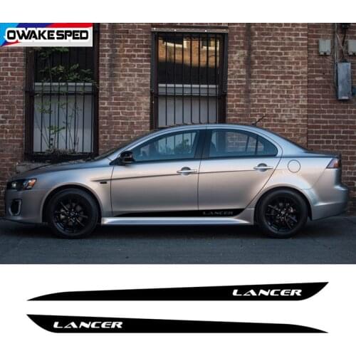 2PCS Auto Vinyl Film Decals Sports Styling Carbon Fiber Sticker For Mitsubishi Lancer Car Door Side Skirt Stripes Free Shipping