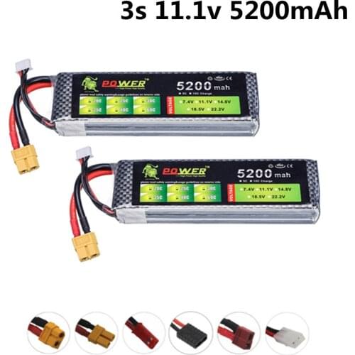 2pcs / lot Lion Power 5200mah 11.1v Lipo Battery For RC toy Car Airplane Helicopter Boat 3s battery XT60/T/JST/Tamiya/TRX Plug