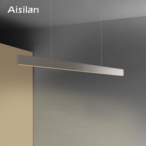 Aisilan 1.2M Kitchen Dining Table Bar Nickel Linear Suspension Lamp LED Pendant 36W Line Hanging Adjustable Light Fixture