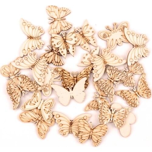 Handmade Wooden Crafts Accessories Home Decoration Scrapbooks Painting DIY Mix Butterfly Wood Ornaments 30-40mm 20pcs MZ331