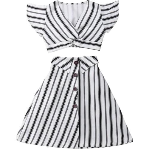 Brand Summer New Children Outfits Baby Girl Stripe Clothing Short Sleeve Tshirt Top+Skirts 2 Pcs Clothes Suits Summer Clothes