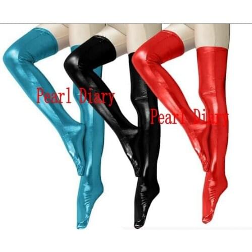 Brand Adult Sexy silver Shiny Metallic Faux Vinyl Thighs short Stockings Under the knee stockings