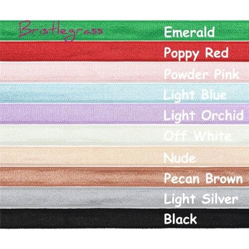 BRISTLEGRASS Wholesale 50 Yard 3/8" 10mm Solid Shiny Non-Foldover Elastic Spandex Band Bra Strap Headband Dress Lace Trim Sewing