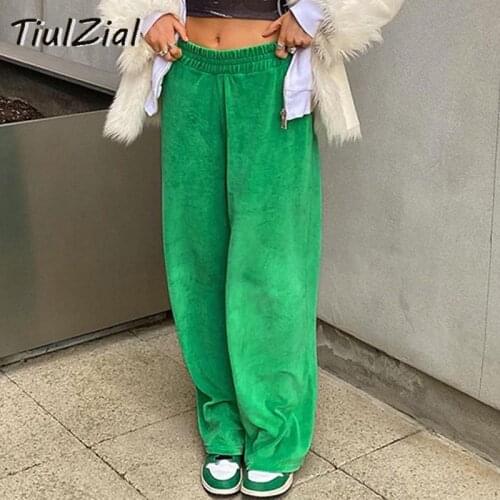 TiulZial Y2K E Girl Green High Waist Pants Women Summer Long Trousers Casual Sweatpants Capris Straight Pant Bottom 2021