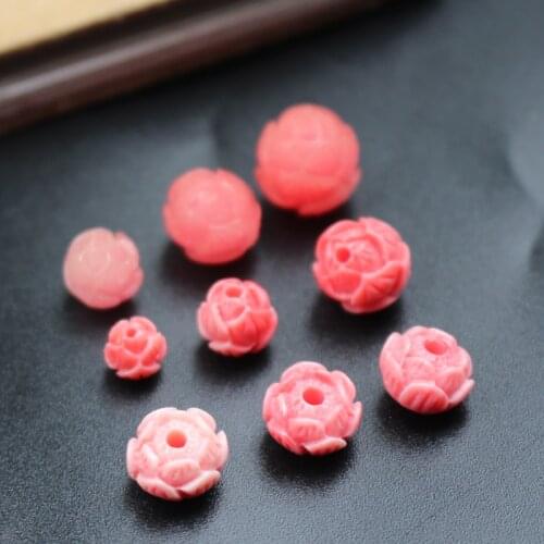 10 pieces/lot)8mm 10mm 12mm 14mm Carved Lotus Beads Artificial Coral beads Pink &Clear color for Jewelry making