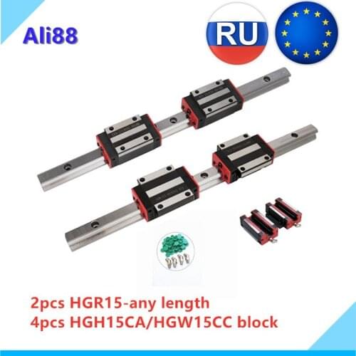 Fast deliver！ CNC square guide linear rail 2 PCS HGR15 any length+4 PCS HGH15CA /HGW15CC carriage slides for CNC