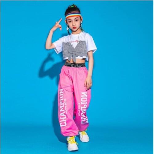 Kids Hip Hop Stage Clothing Outfits Crop Tshirt Tops Streetwear Jogger Pants For Girls Carnival Jazz Show Dance Costumes Clothes