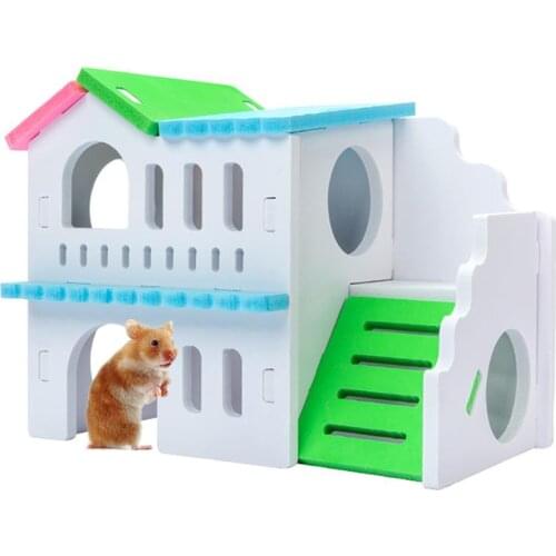 Double Layer Hamster House Small Animal Guinea Pig Mice Plastic Hideout Villa With Ladder Pet Squirrel Exercise Toy Cage