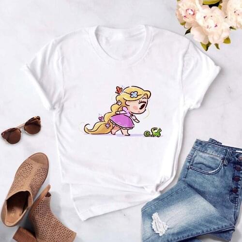 Disney Princess Rapunzel and Coloretto Cute Print T-shirt Cartoon Harajuku Vogue Tshirt Summer New Street Casual Tops T Shirt