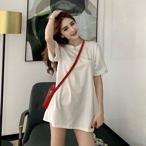 T-shirt Womens Summer Loose Bottoming Missing Thin New Bottoming Casual Mid-length White Short-sleeved Top