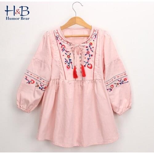 Humor Bear Girls Dress New Autumn Long Sleeve Embroidery Tassels Princess Dress Toddler Kids Clothes