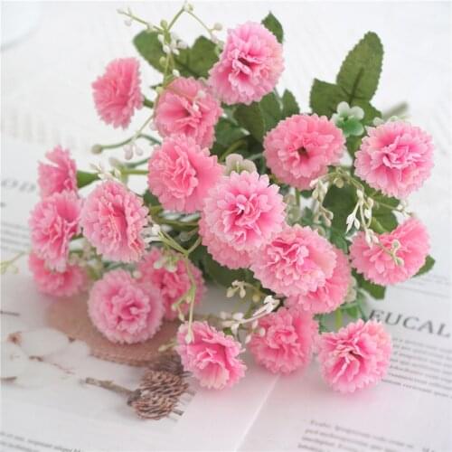 20 Heads Artificial Carnation Daisy Table Desk Decoration Fake Little Lilac Bouquet Wedding Party Floral Decoration DIY Craft