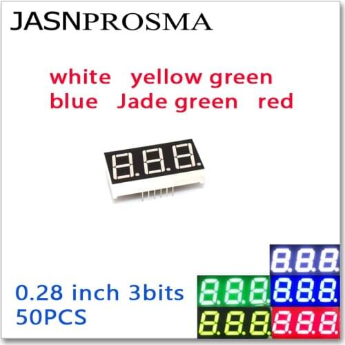 JASNPROSMA 50PCS 0.28 inch 7 Segment 3 bits digit Tube red yellow jade green blue white Common Cathode Anode LED Display 0.28"