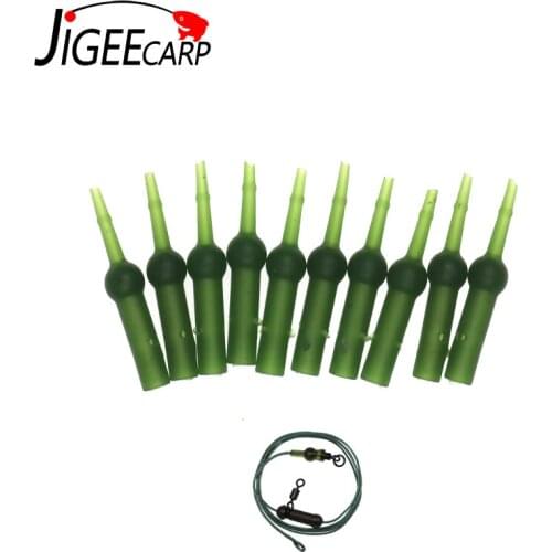 JIGEECARP 10PCS Carp Fishing Green Soft Tapered Tail Buffer Protect Bead for Helicopter/Chod Rigs Rubber Connector Sleeve Tackle