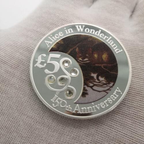 Alice in Wonderland 150th Anniversary Silver Plated Coin Alice in Wonderland Pocket Watch Coins Drop Shipping