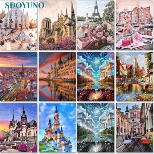 SDOYUNO Oil Painting By Numbers City Scenery 60x75cm Paint By Numbers On Canvas Landscape Watercolor By Numbers Home Decor