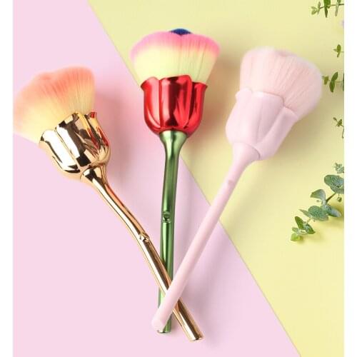 NEWCOME 1 PC Rose Dust Brush For Manicure Rose Head Brush Pink Rose Flower Shape Blush Foundation Powder Make Up Brushes
