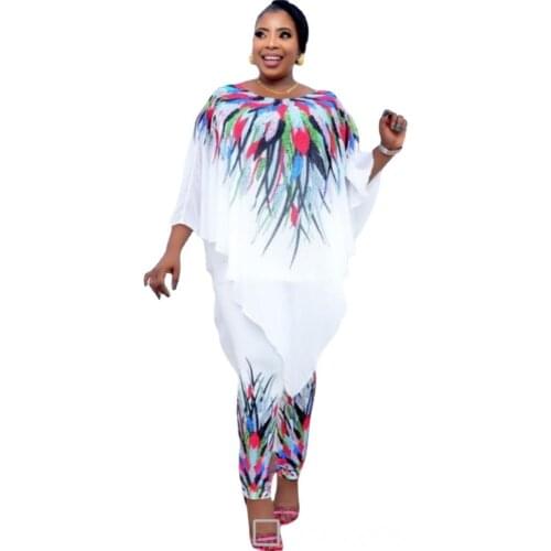 Two Piece Pant Matching Set 2021 Dashiki Traditional African Clothing Women Africaine Print Bodycon Dress+Pants African Clothes