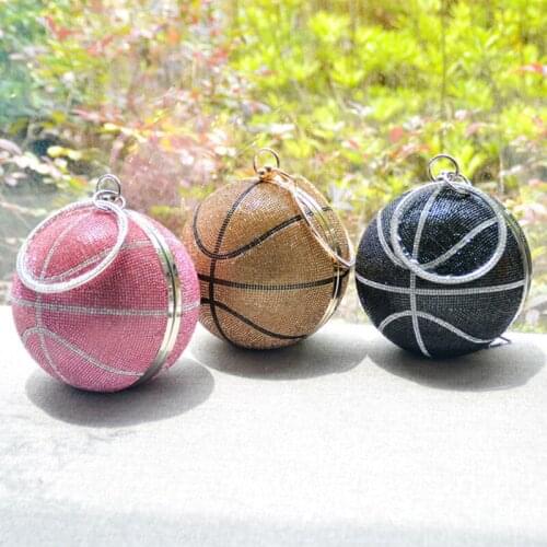New Arrival Pink/Black/Gold 3 Colors Diamond Clutch Bag Basketball Shape Crystal Party Dinner Purses For Women Lady Minaudiere