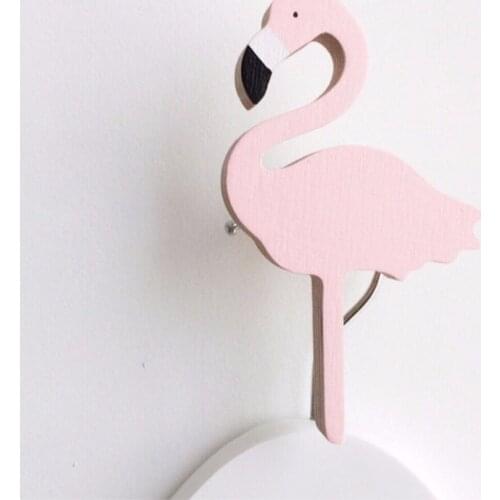 1PC Baby Child Kids Room Wooden Wall Hooks Decorative Door Holder Hanger Organizer For Kitchen Key Clothes Store Flamingo MH 003