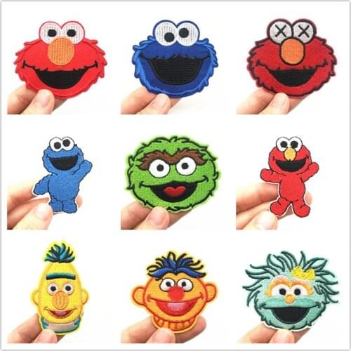 Cute Cartoon Anime Patches Iron On For Clothing Embroidery Patches Appliques for Kids T-Shirt Clothes Stickers Sesame Street