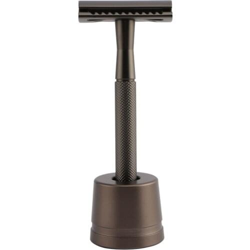 MenS Classic Double-Sided Manual Razor Long Handle Safety Razors Shaver Set Waterproof No Rust with 5 Pcs Blades