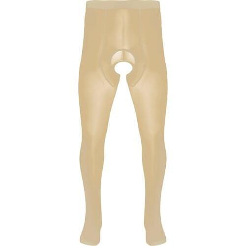 Mens Erotic Lingerie Ice Silk Pantyhose Leggings Closed Toes Crotchless Stretchy Stockings Tights Hosiery Legging Pant Underwear