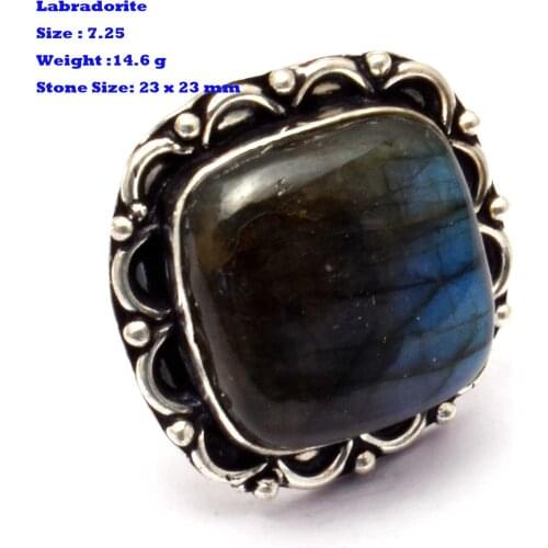 Genuine Amethyst Labradorite Moonstone Coral Green Onyx Tiger Eye Turquoise Jasper Ring Silver Copper , Size : 7 & 7.25