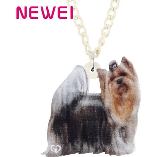 Newei Acrylic Cute Yorkshire Dog Pets Necklace Chain Choker Long Cute Animal Collar Pendant Jewelry For Women Kids Festival Gift