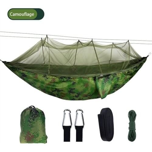 Portable Outdoor Camping Hammock 1-2 Person with Mosquito Net High Strength Parachute Fabric Hanging Bed Hunting Sleeping Swing