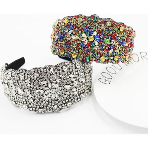 Headbands European American style fashion baroque diamond-studded geometric shape wide-sided personality prom hair accessories