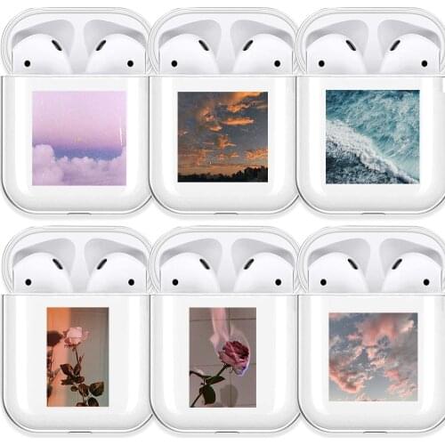 Aesthetic Rose Flower Clear Soft Case for AirPods 2 1 Sky Ocean Cloud Transparent Silicone Wireless Bluetooth Earphone Box Cover