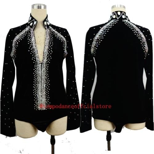 Customized Fantasia Latin Dance Tops of 2019 Black Long Sleeve high quality stretch Shirt New Men Ballroom Competitive Shirts
