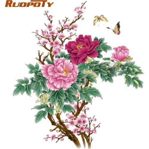 RUOPOTY 60x75cm Frame Picture Painting By Numbers Kits Acrylic Wall Art Peony Flowers Coloring By Numbers For Home Decors Diy Gi