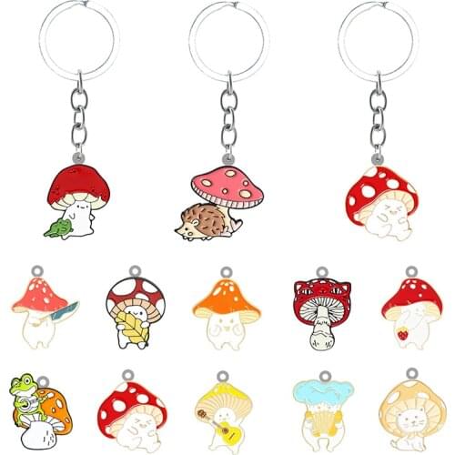 TAFREE Color Mushroom New Cartoon Style Personality Keychain Jewelry Epoxy Resin Backpack School Bag Keychain