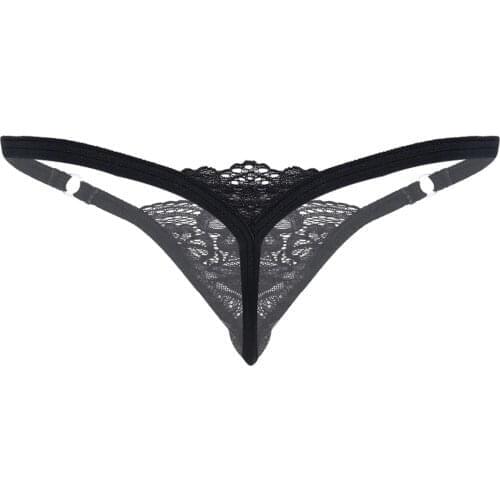 Men Sexy Lace T-back Briefs Sissy Jockstrap Bulge Pouch G-String Lingerie Bikini Underwear See Through Thong Sleepwear Underpant