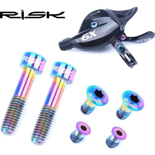 RISK Bicycle Shifter Bolts TC4 Titaniumsuper Light Bike Thumb Shifter Fixing Screws Ti Bolts Oil Slick for SRAM X9 X01 Eagle XX1