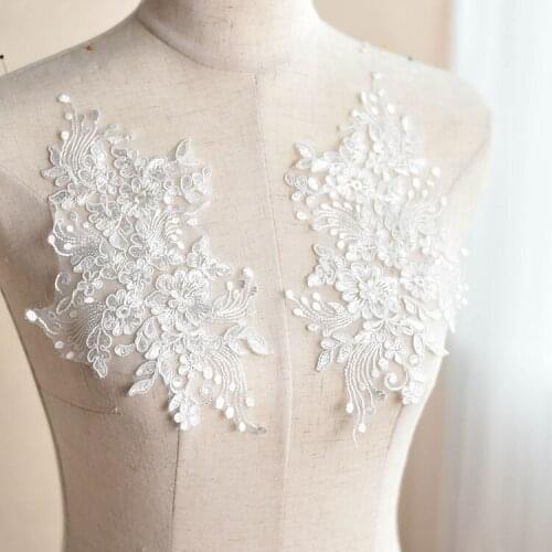 1Pair(2Piece) Embroidery of Car Bone Lace Flower Applique Wedding Dress Veil Hand-made DIY Clothing Accessories