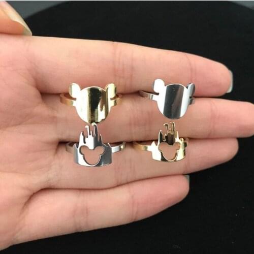 WANGAIYAO Retro Animal Ring Girl Girlfriend Korean Stainless Steel Hollow Mouse Castle Ring Student Gift