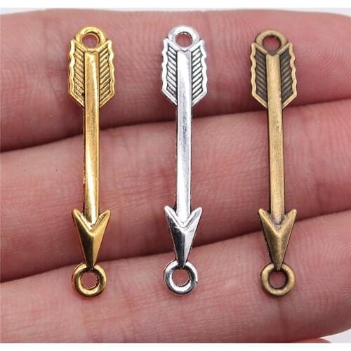 WYSIWYG 20pcs 37x6mm 3 Colors Antique Gold Antique Silver Color Antique Bronze Arrow Connector Charms For Jewelry Making