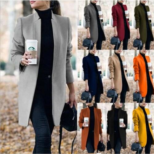 Autumn and Winter Ladies Jackets In The Long Section Temperament Solid Color Stand-up Collar Woolen Coat Womens Clothing WP23