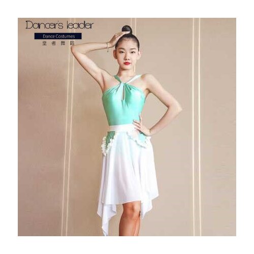 Latin Dance Practice Clothing Woman New Green Small Fresh Dance Skirt Adult Chacha Rumba Elegant Stage Competition Costume
