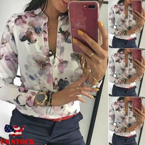 Women Blouses Fashion Long Sleeve Round Collar Office Shirt Floral Printed Shirt Casual Tops Plus Size XL Blusas Femininas