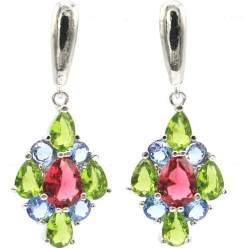 16x12mm Romantic 3.2g Golden Citrine Green Tsavorite Garnet White CZ 925 Sterling Silver Stud Earrings Drop Shipping