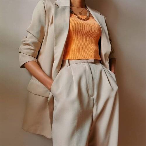 Womens Casual Suit Jacket Loose Slim Blazers One-button Mid-length Pocket Loose Suit Lady Chic Notched Collar Streetwear Top